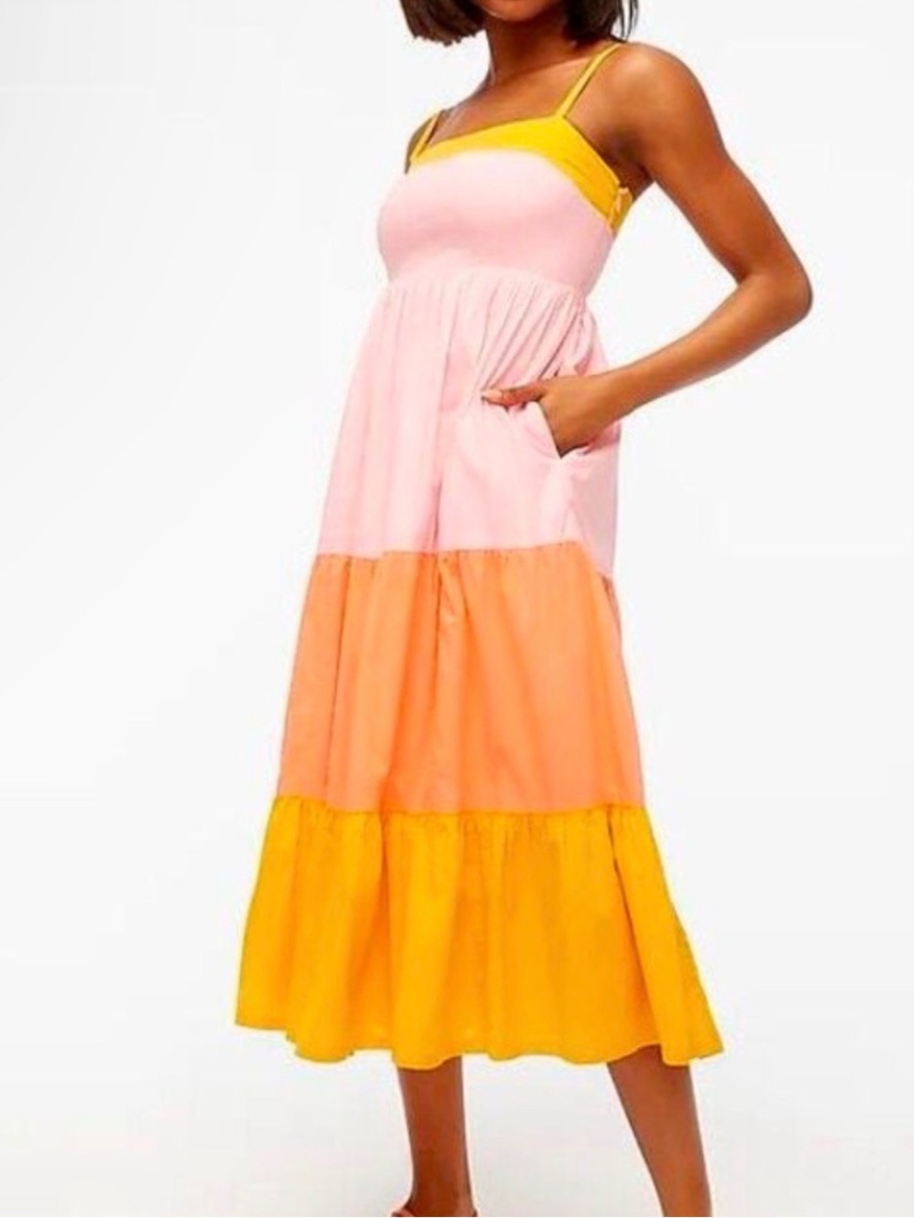 JCrew cotton Colorblocked dress | pink and orange | size 6